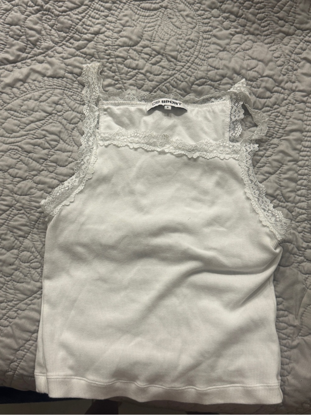 White Lace-Trim Ribbed Camisole Tank Top